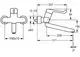Einhebelmischer in Chrom von HANSA mit einem geraden Auslauf, klaren Linien und einer L-förmigen Armatur. Sichtbar sind Maße und Anschlussdetails im technischen Diagramm.